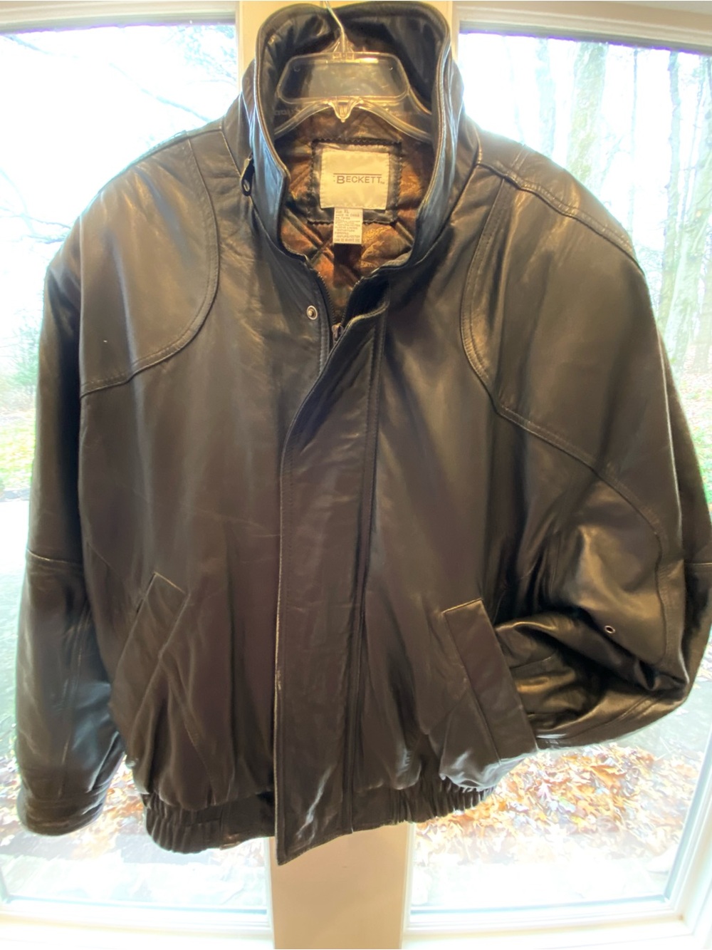 Vtg BECKETT Collectible Black Leather Bomber Jacket. - Men's XL  Superb Quality.